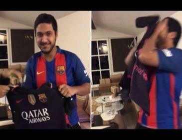 Болельщик «Реала» сделал жестокий подарок фанату «Барселоны» (видео)